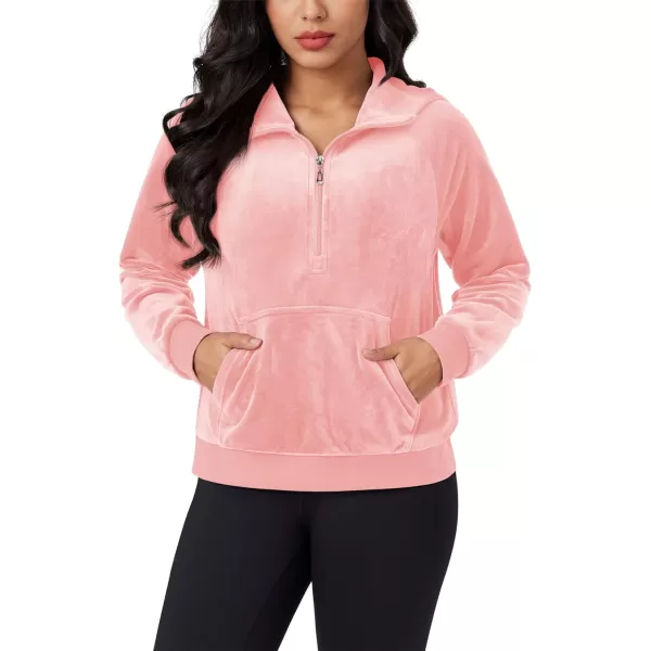 MAGCOMSEN Womens Hoodies Half-Zip Cropped Velour Sweatshirts Long Sleeve Fleece Pullover with Pocket Casual Outfits