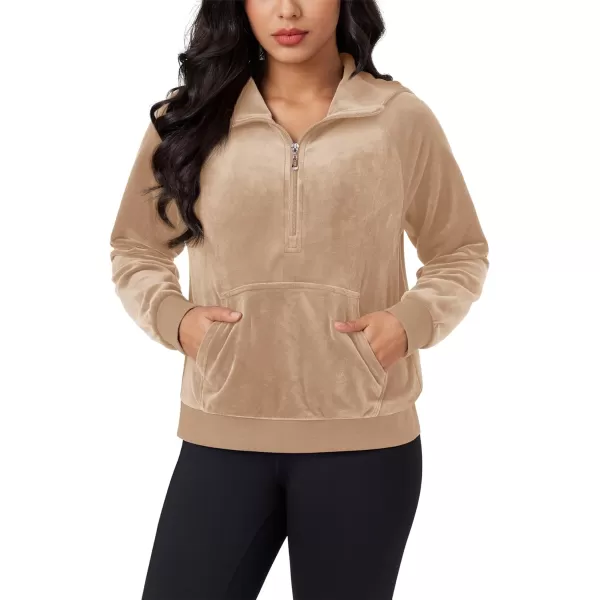 MAGCOMSEN Womens Hoodies Half-Zip Cropped Velour Sweatshirts Long Sleeve Fleece Pullover with Pocket Casual Outfits