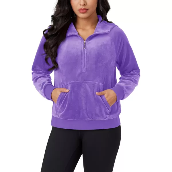MAGCOMSEN Womens Hoodies Half-Zip Cropped Velour Sweatshirts Long Sleeve Fleece Pullover with Pocket Casual Outfits