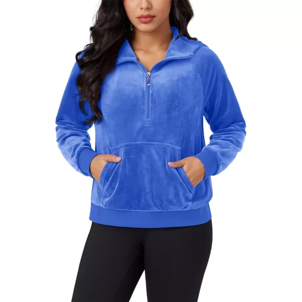 MAGCOMSEN Womens Hoodies Half-Zip Cropped Velour Sweatshirts Long Sleeve Fleece Pullover with Pocket Casual Outfits