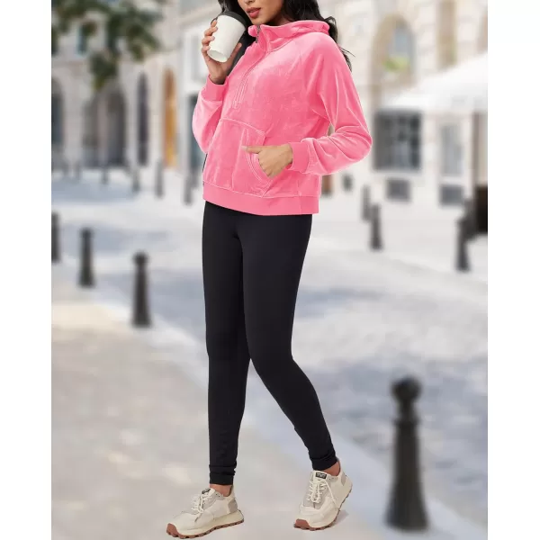 MAGCOMSEN Womens Hoodies Half-Zip Cropped Velour Sweatshirts Long Sleeve Fleece Pullover with Pocket Casual Outfits