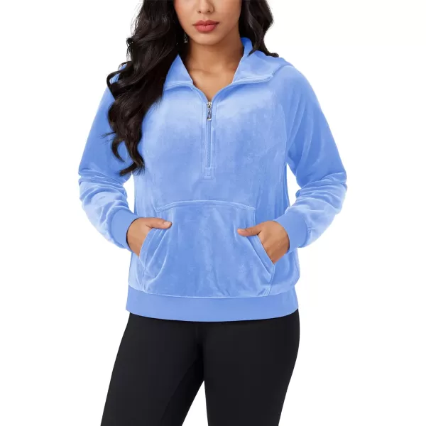 MAGCOMSEN Womens Hoodies Half-Zip Cropped Velour Sweatshirts Long Sleeve Fleece Pullover with Pocket Casual Outfits