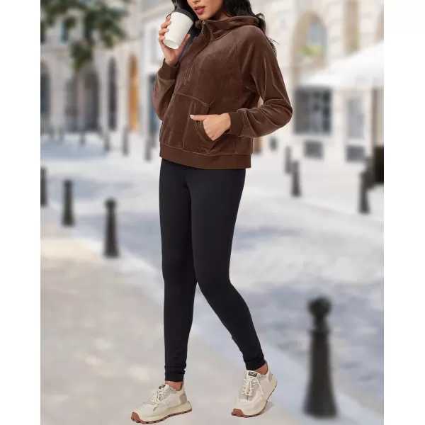 MAGCOMSEN Womens Hoodies Half-Zip Cropped Velour Sweatshirts Long Sleeve Fleece Pullover with Pocket Casual Outfits