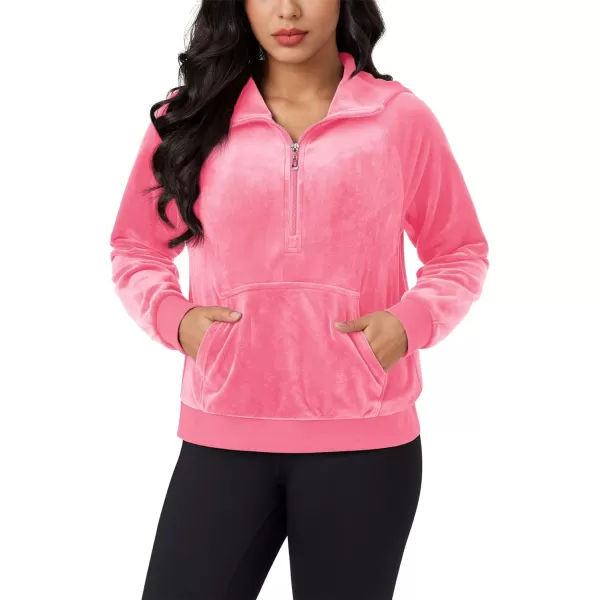 MAGCOMSEN Womens Hoodies Half-Zip Cropped Velour Sweatshirts Long Sleeve Fleece Pullover with Pocket Casual Outfits