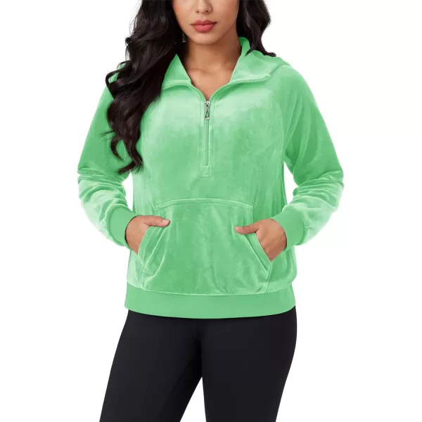 MAGCOMSEN Womens Hoodies Half-Zip Cropped Velour Sweatshirts Long Sleeve Fleece Pullover with Pocket Casual Outfits