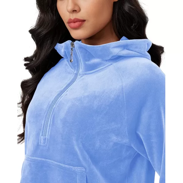 MAGCOMSEN Womens Hoodies Half-Zip Cropped Velour Sweatshirts Long Sleeve Fleece Pullover with Pocket Casual Outfits