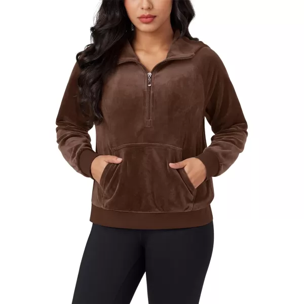 MAGCOMSEN Womens Hoodies Half-Zip Cropped Velour Sweatshirts Long Sleeve Fleece Pullover with Pocket Casual Outfits