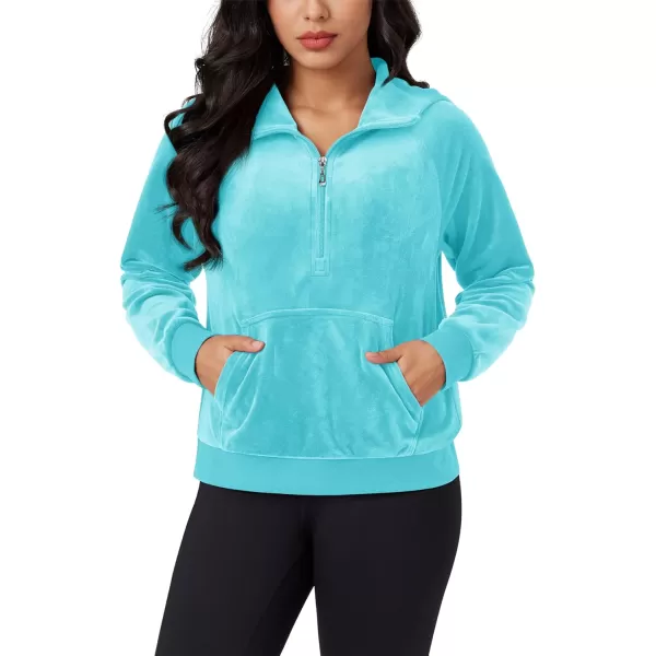 MAGCOMSEN Womens Hoodies Half-Zip Cropped Velour Sweatshirts Long Sleeve Fleece Pullover with Pocket Casual Outfits