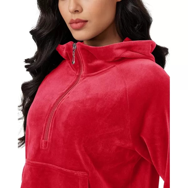 MAGCOMSEN Womens Hoodies Half-Zip Cropped Velour Sweatshirts Long Sleeve Fleece Pullover with Pocket Casual Outfits