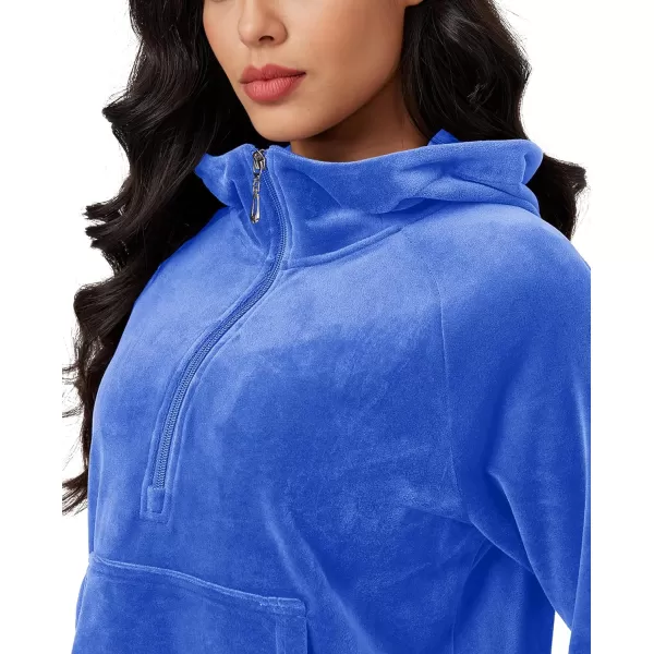 MAGCOMSEN Womens Hoodies Half-Zip Cropped Velour Sweatshirts Long Sleeve Fleece Pullover with Pocket Casual Outfits