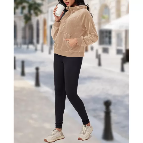 MAGCOMSEN Womens Hoodies Half-Zip Cropped Velour Sweatshirts Long Sleeve Fleece Pullover with Pocket Casual Outfits