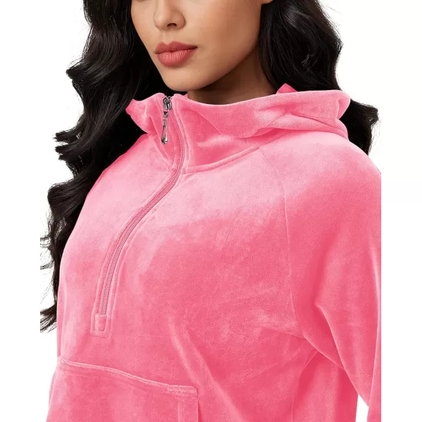 MAGCOMSEN Womens Hoodies Half-Zip Cropped Velour Sweatshirts Long Sleeve Fleece Pullover with Pocket Casual Outfits