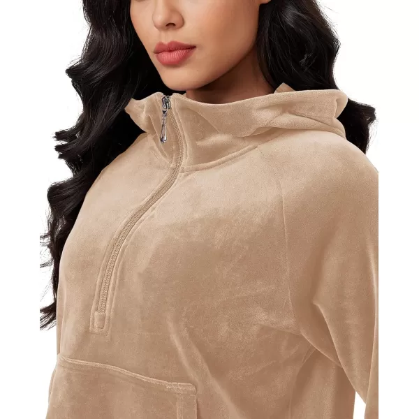 MAGCOMSEN Womens Hoodies Half-Zip Cropped Velour Sweatshirts Long Sleeve Fleece Pullover with Pocket Casual Outfits