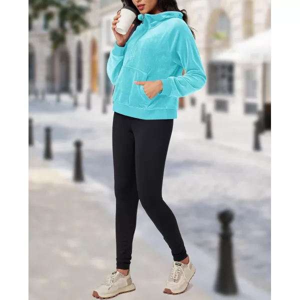 MAGCOMSEN Womens Hoodies Half-Zip Cropped Velour Sweatshirts Long Sleeve Fleece Pullover with Pocket Casual Outfits