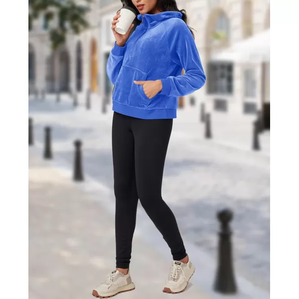 MAGCOMSEN Womens Hoodies Half-Zip Cropped Velour Sweatshirts Long Sleeve Fleece Pullover with Pocket Casual Outfits
