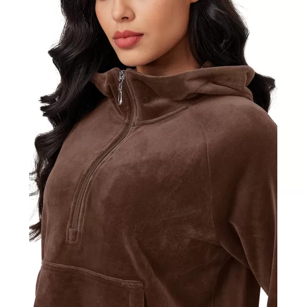 MAGCOMSEN Womens Hoodies Half-Zip Cropped Velour Sweatshirts Long Sleeve Fleece Pullover with Pocket Casual Outfits