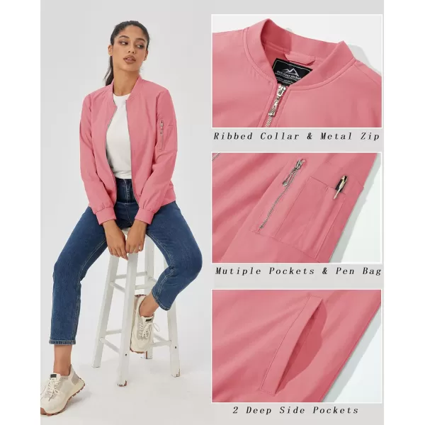 MAGCOMSEN Women's Jacket Lightweight Bomber Jackets 5 Pockets Windbreaker Zip-up Casual Moto Outwear