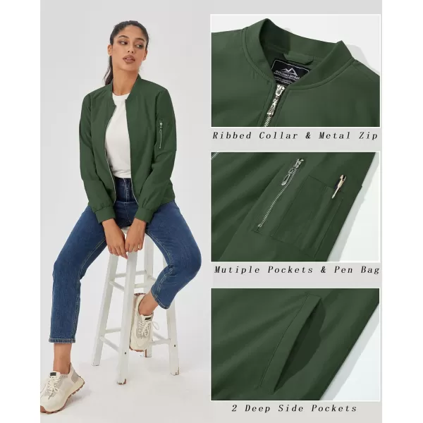 MAGCOMSEN Women's Jacket Lightweight Bomber Jackets 5 Pockets Windbreaker Zip-up Casual Moto Outwear