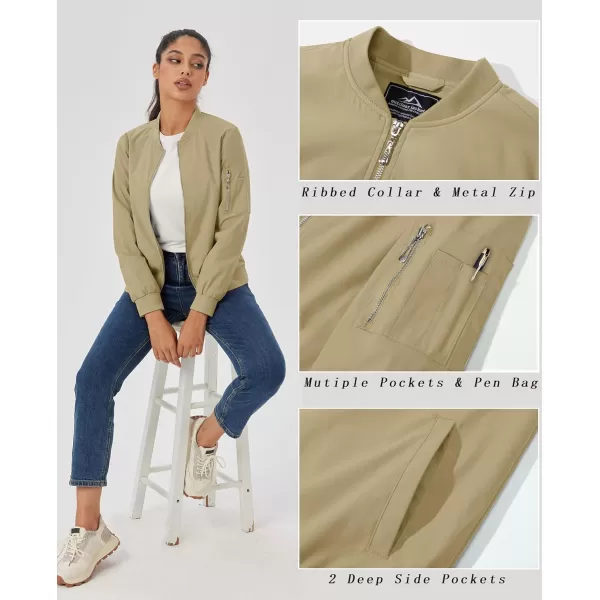 MAGCOMSEN Women's Jacket Lightweight Bomber Jackets 5 Pockets Windbreaker Zip-up Casual Moto Outwear