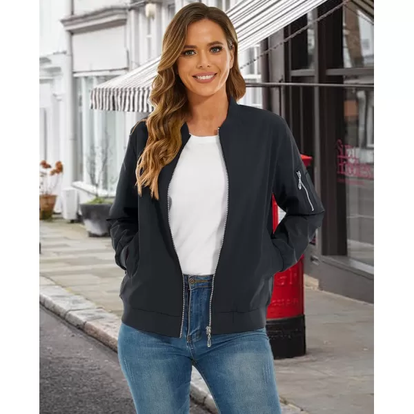 MAGCOMSEN Women's Jacket Lightweight Bomber Jackets 5 Pockets Windbreaker Zip-up Casual Moto Outwear