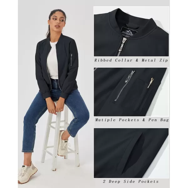 MAGCOMSEN Women's Jacket Lightweight Bomber Jackets 5 Pockets Windbreaker Zip-up Casual Moto Outwear