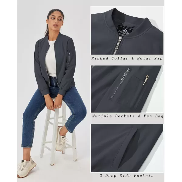 MAGCOMSEN Women's Jacket Lightweight Bomber Jackets 5 Pockets Windbreaker Zip-up Casual Moto Outwear