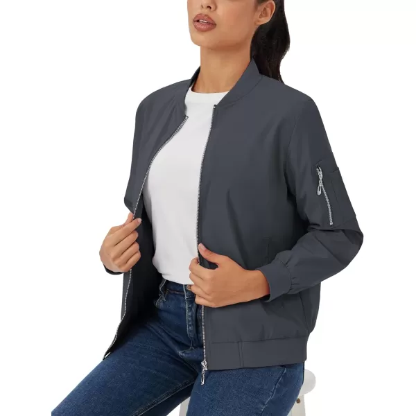 MAGCOMSEN Women's Jacket Lightweight Bomber Jackets 5 Pockets Windbreaker Zip-up Casual Moto Outwear