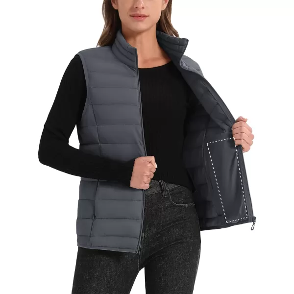 MAGCOMSEN Women's Lightweight Puffer Vest Sleeveless Quilted Stand Collar Zip Jacket 4 Pockets Padded Outerwear Vests