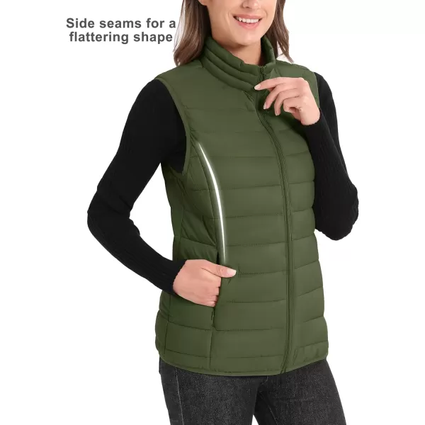 MAGCOMSEN Women's Lightweight Puffer Vest Sleeveless Quilted Stand Collar Zip Jacket 4 Pockets Padded Outerwear Vests