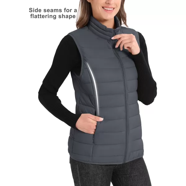 MAGCOMSEN Women's Lightweight Puffer Vest Sleeveless Quilted Stand Collar Zip Jacket 4 Pockets Padded Outerwear Vests