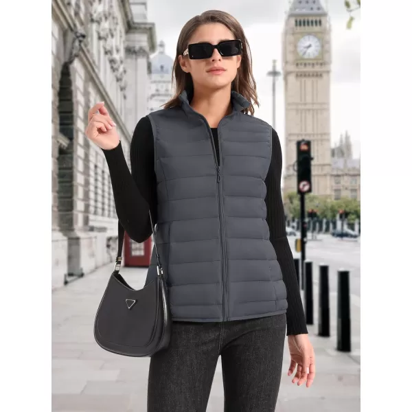 MAGCOMSEN Women's Lightweight Puffer Vest Sleeveless Quilted Stand Collar Zip Jacket 4 Pockets Padded Outerwear Vests