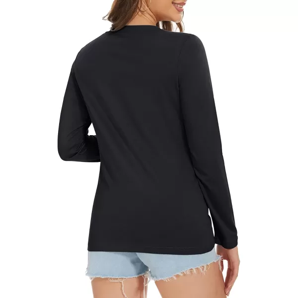 MAGCOMSEN Women's Long Sleeve V Neck T Shirts Cotton Basic Tee Shirts Soft Solid Cassic Breathable Casual Summer Tops