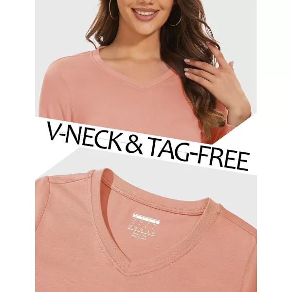 MAGCOMSEN Women's Long Sleeve V Neck T Shirts Cotton Basic Tee Shirts Soft Solid Cassic Breathable Casual Summer Tops