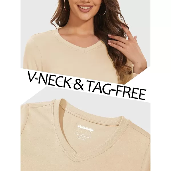 MAGCOMSEN Women's Long Sleeve V Neck T Shirts Cotton Basic Tee Shirts Soft Solid Cassic Breathable Casual Summer Tops