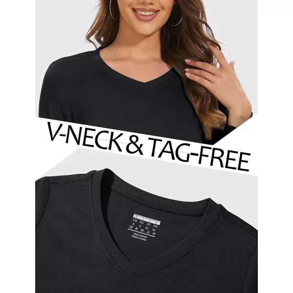 MAGCOMSEN Women's Long Sleeve V Neck T Shirts Cotton Basic Tee Shirts Soft Solid Cassic Breathable Casual Summer Tops