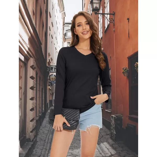 MAGCOMSEN Women's Long Sleeve V Neck T Shirts Cotton Basic Tee Shirts Soft Solid Cassic Breathable Casual Summer Tops