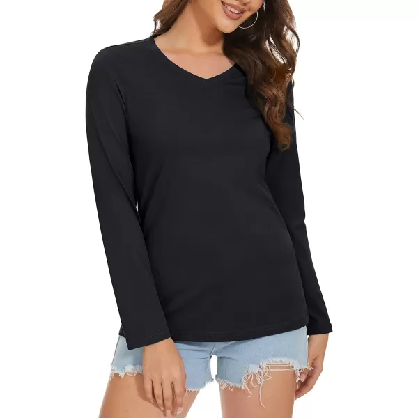 MAGCOMSEN Women's Long Sleeve V Neck T Shirts Cotton Basic Tee Shirts Soft Solid Cassic Breathable Casual Summer Tops