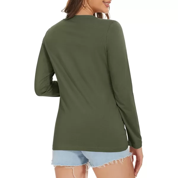 MAGCOMSEN Women's Long Sleeve V Neck T Shirts Cotton Basic Tee Shirts Soft Solid Cassic Breathable Casual Summer Tops