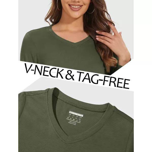 MAGCOMSEN Women's Long Sleeve V Neck T Shirts Cotton Basic Tee Shirts Soft Solid Cassic Breathable Casual Summer Tops