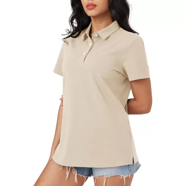 MAGCOMSEN Women's Polo Shirts Cotton Short Sleeve Collared Golf Shirt 3 Buttons Breathable Wicking Cool Casual Tops