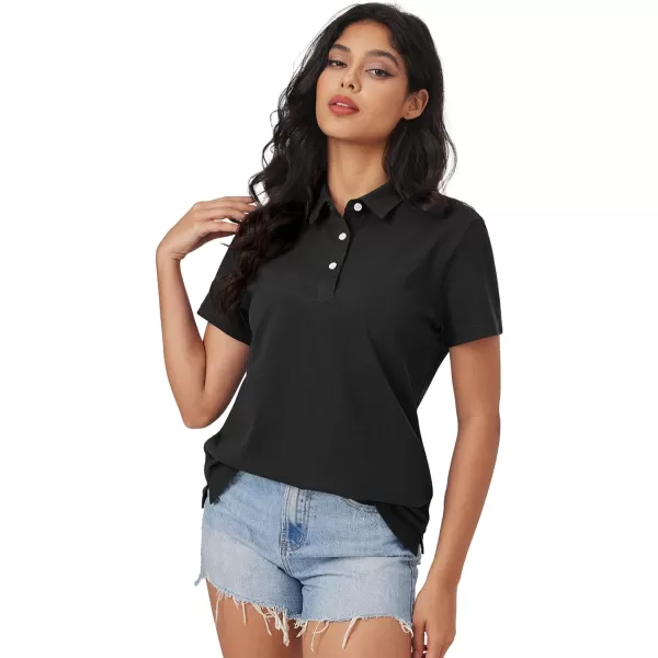 MAGCOMSEN Women's Polo Shirts Cotton Short Sleeve Collared Golf Shirt 3 Buttons Breathable Wicking Cool Casual Tops