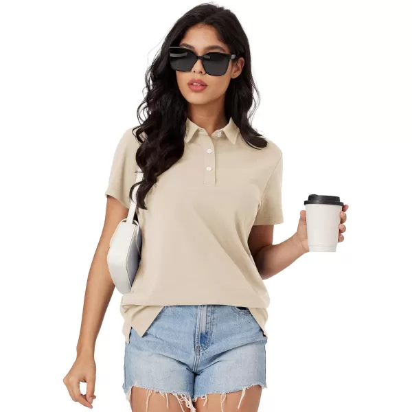 MAGCOMSEN Women's Polo Shirts Cotton Short Sleeve Collared Golf Shirt 3 Buttons Breathable Wicking Cool Casual Tops