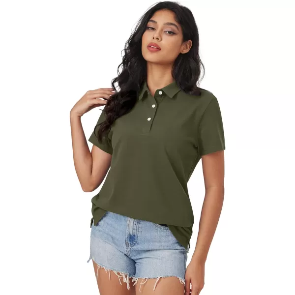 MAGCOMSEN Women's Polo Shirts Cotton Short Sleeve Collared Golf Shirt 3 Buttons Breathable Wicking Cool Casual Tops