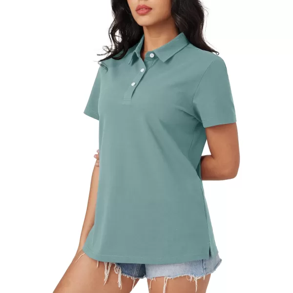 MAGCOMSEN Women's Polo Shirts Cotton Short Sleeve Collared Golf Shirt 3 Buttons Breathable Wicking Cool Casual Tops