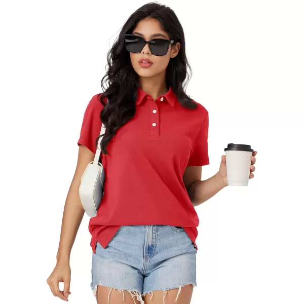 MAGCOMSEN Women's Polo Shirts Cotton Short Sleeve Collared Golf Shirt 3 Buttons Breathable Wicking Cool Casual Tops