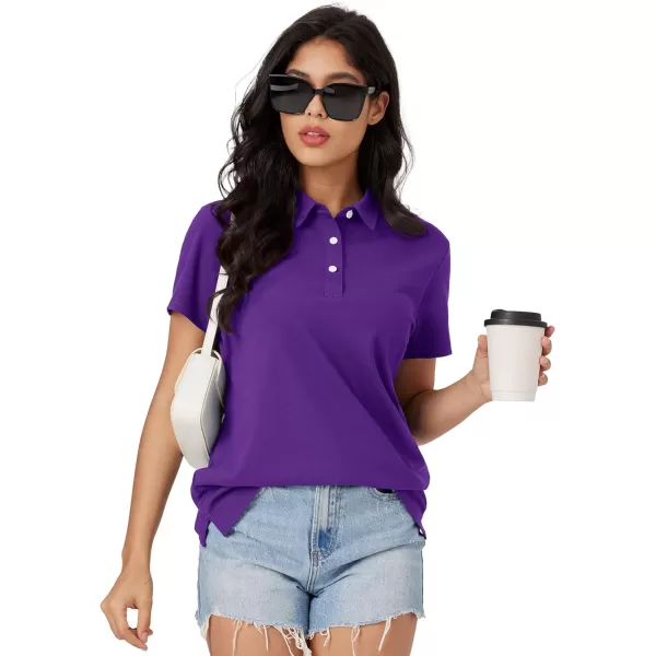 MAGCOMSEN Women's Polo Shirts Cotton Short Sleeve Collared Golf Shirt 3 Buttons Breathable Wicking Cool Casual Tops