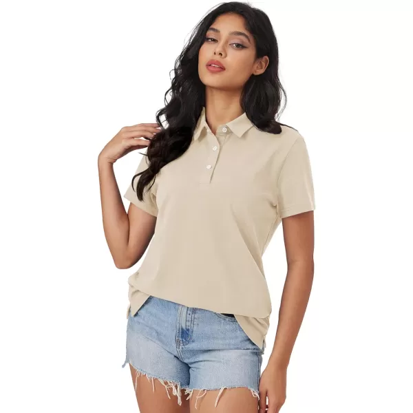MAGCOMSEN Women's Polo Shirts Cotton Short Sleeve Collared Golf Shirt 3 Buttons Breathable Wicking Cool Casual Tops