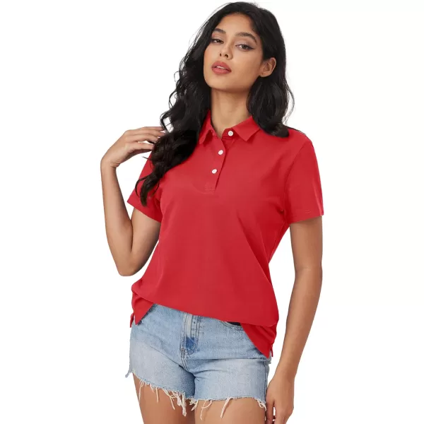 MAGCOMSEN Women's Polo Shirts Cotton Short Sleeve Collared Golf Shirt 3 Buttons Breathable Wicking Cool Casual Tops