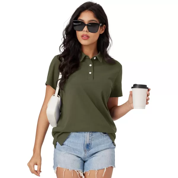 MAGCOMSEN Women's Polo Shirts Cotton Short Sleeve Collared Golf Shirt 3 Buttons Breathable Wicking Cool Casual Tops