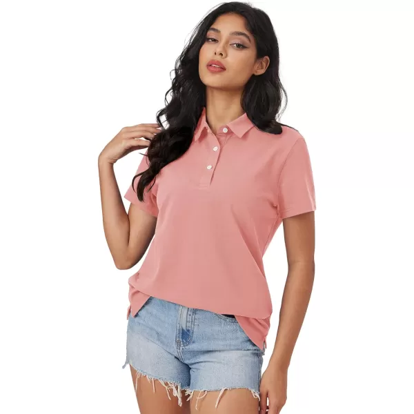 MAGCOMSEN Women's Polo Shirts Cotton Short Sleeve Collared Golf Shirt 3 Buttons Breathable Wicking Cool Casual Tops